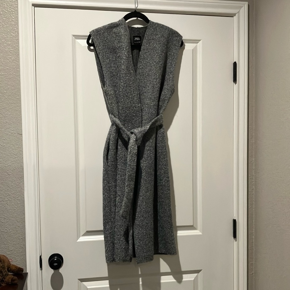 Zara Gray Sleeveless Belted Sweater Vest w/Pockets-US Size Small